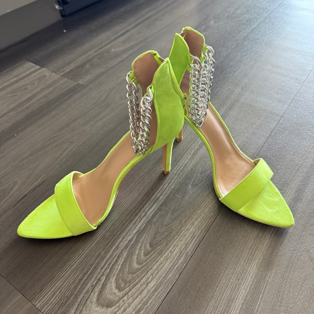 Charlotte Russe Lime Green Heels with Silver Chain